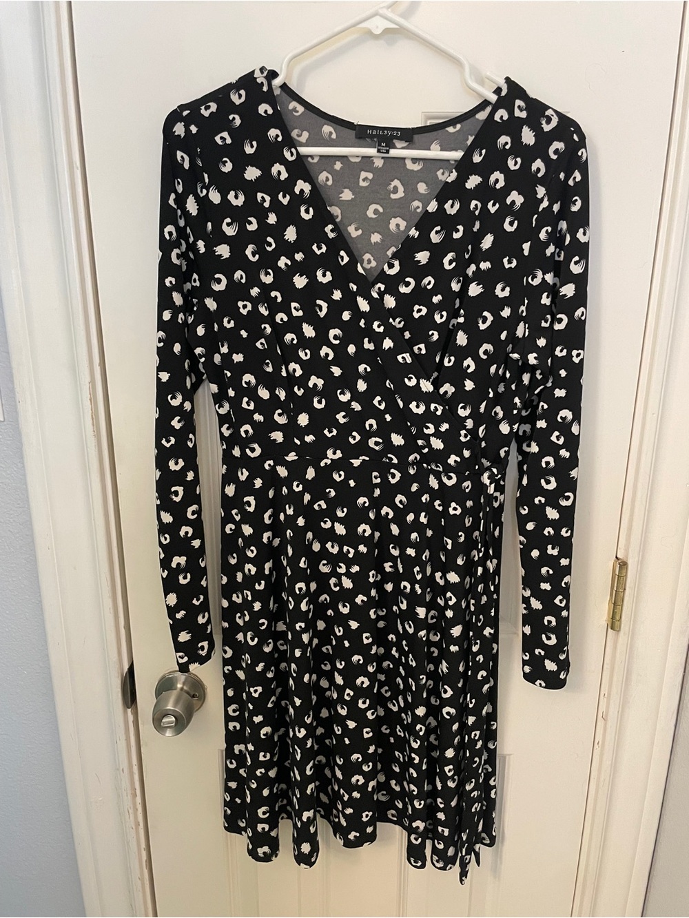Chelsea28 Black and White Long Sleeve Faux-Wrap Dress